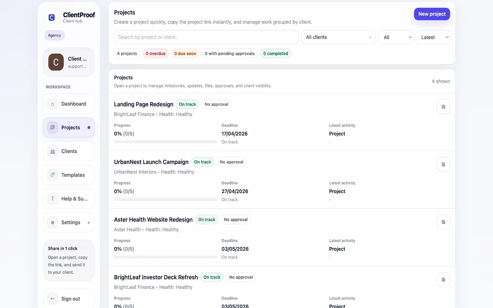 Project page setup